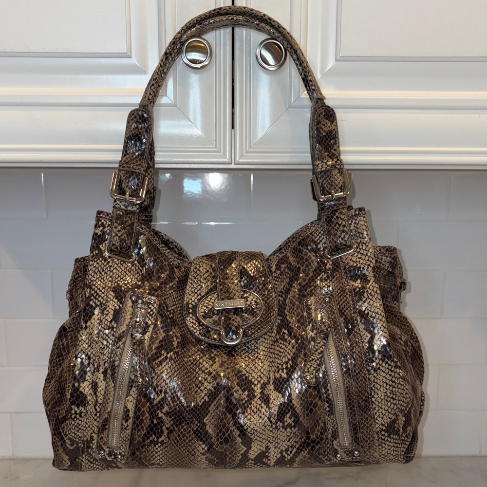 Elegant Brown Snake Print Handbag